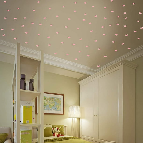 100 pegatinas de pared de plástico noctilucentes fluorescentes con estrellas  luminosas que brillan en la oscuridad para el hogar, techo, pared,  decoración de habitación de niños y bebés, rosa 100 oso de