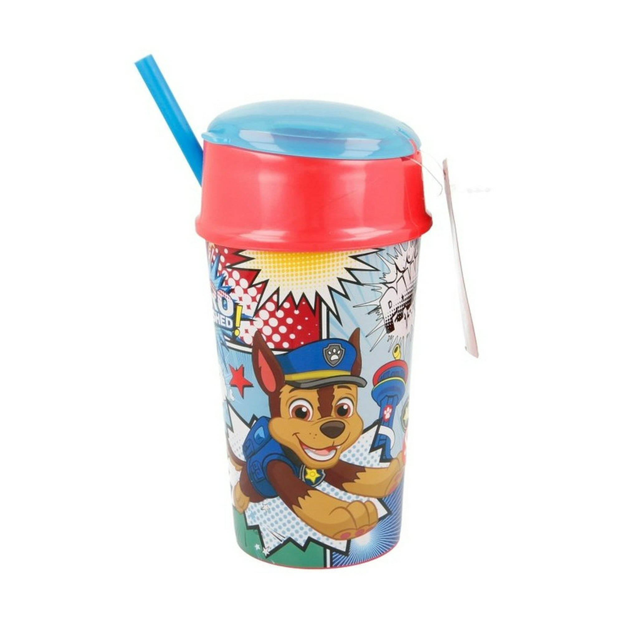 Paw Patrol Vaso para agua con tapa y pajita, vaso de viaje azul  reutilizable para niños con popote largo rojo y práctico molde de personaje  3D Chase