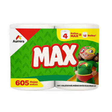 Papel Higiénico Aurrera Max 4 rollos 605 hojas dobles