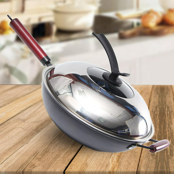  Wok antiadherente con tapa, wok de acero inoxidable, panal de  doble cara de 3 capas que evita que se pegue, sartén de wok de cocina,  compatible con inducción, gas, estufas eléctricas (