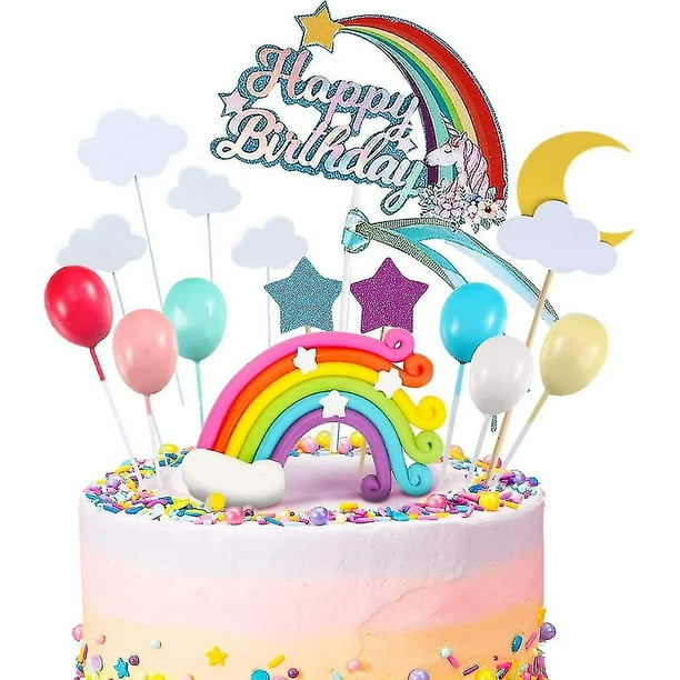 Flairs New York Decoraciones de feliz cumpleaños para tartas (paquete de 1  adorno para tartas, unicornio de ensueño, feliz cumpleaños)
