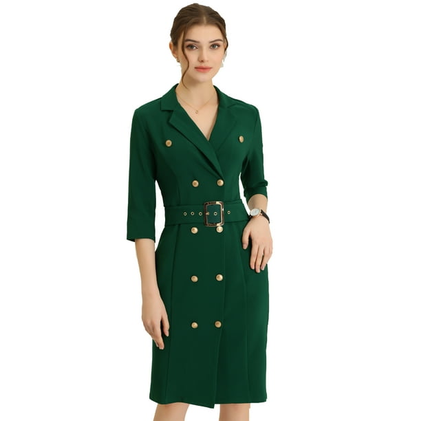 Vestido blazer para mujer DÃa de Patricio Vestido de trabajo con cinturÃ³n y solapa cruzada Verde XS Unique Bargains Vestido | Walmart en