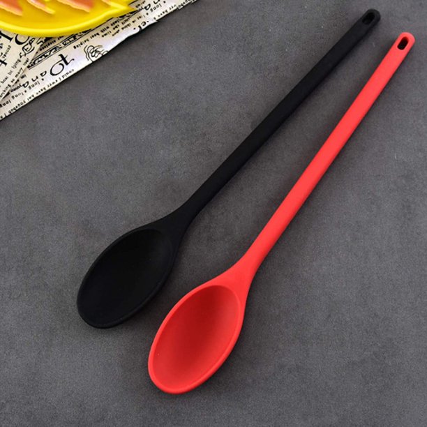 Juego de 2 cucharas de silicona, cuchara para servir arroz, cuchara para  cocinar, cuchara para servir de silicona antiadherente para hornear y  hornear (negro)