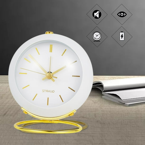 RV (Blanco) Reloj despertador analógico silencioso que no hace tictac,  reloj despertador de cuarzo con función de repetición, luz nocturna, reloj  despertador portátil, funciona con pilas, adecuado para dormitorio, sala de  estar