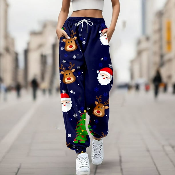 Gibobby pantalones afelpados para mujer Mujer Otoño e Invierno Casual moda  Navidad divertido impreso cintura elástica pantalones deportivos pantalones  casuales (Azul marino, S)