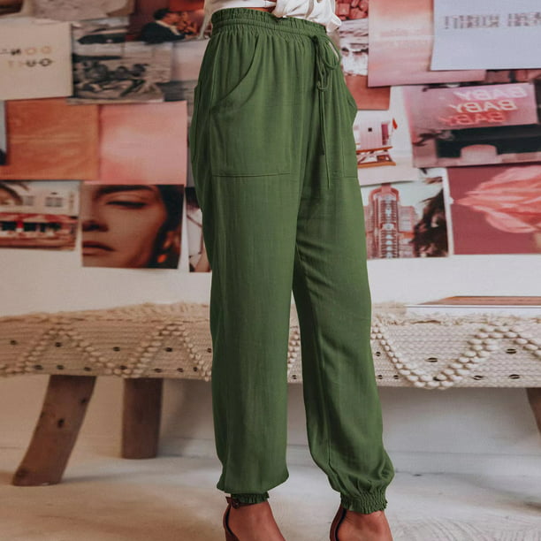 Pantalones Bombachos Pantalones bombachos de cintura elástica para mujer,  pantalones informales de algodón (verde militar XXL) Cgtredaw Para estrenar