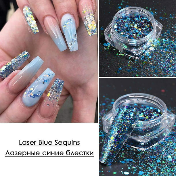 Brillo de uñas holográfico para uñas acrílicas, 6 cajas, conjunto de  lentejuelas de uñas brillantes de colores en 3D, accesorios de uñas de  acrílico