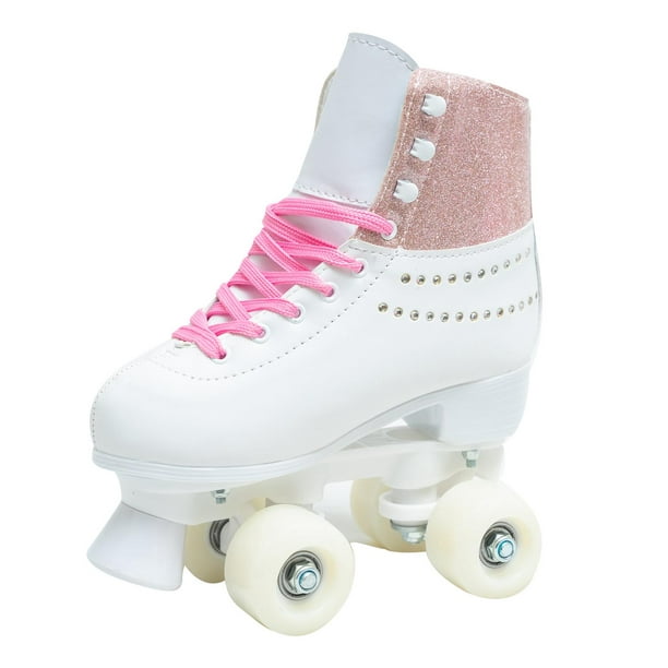  Patines de velocidad para mujeres, patines de 4 ruedas para  niños, niñas y adultos, unisex, adecuados para interiores y exteriores ( ruedas blancas y rosas, 39 - EE.UU.: 7.5) : Deportes y