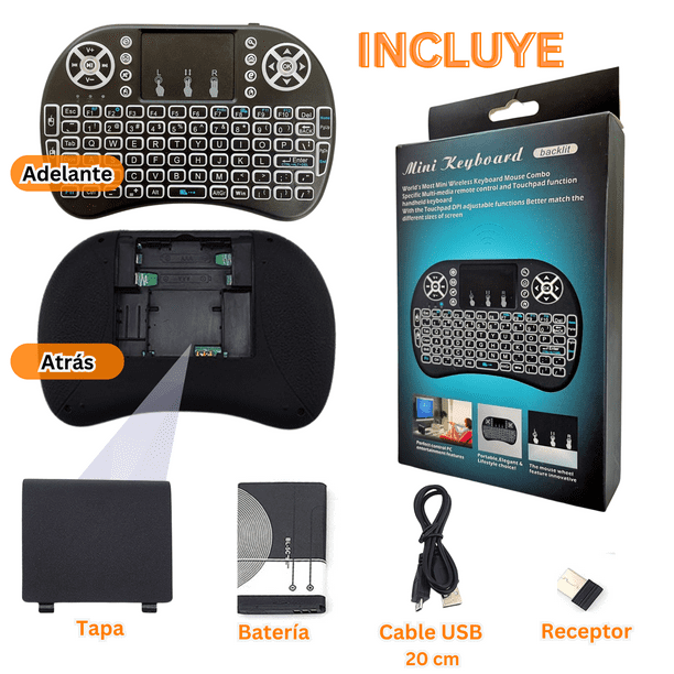 Mini teclado, mini teclado inalámbrico retroiluminado de tamaño completo  con panel táctil, teclado de pantalla táctil remoto para Android TV  Box/Smart