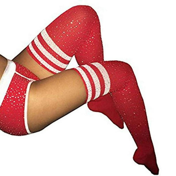 Rayas femeninas Tubo sobre Muslo Calcetines altos Medias Calcetines de Rojo con  rayas bncas Sunnimix Calcetines por encima de la rodilla
