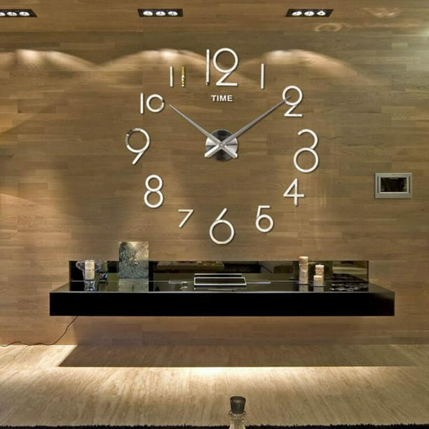 Reloj de pared moderno 3D sin marco, grande, 3D, bricolaje, relojes, horas,  decoraciones para el hogar, sala de estar, dormitorio (plata-rojo)