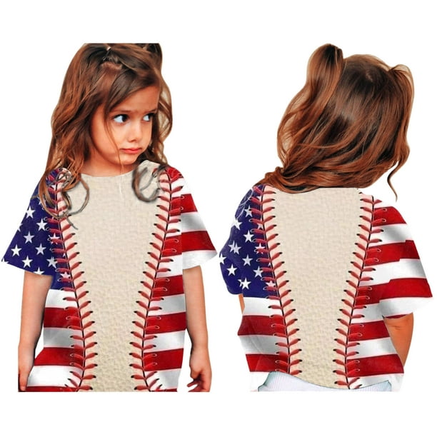 Camiseta patriótica de algodón de manga corta para niños y niñas de 4 a 12  años (rojo, 10 años)