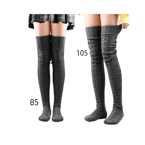 1 par de calcetines cálidos de lana para botas, calcetines hasta la rodilla  sólidos para otoño e invierno, calcetines apilados, calcetines gruesos,  calcetines negros para mujer LingWen 9024715181718