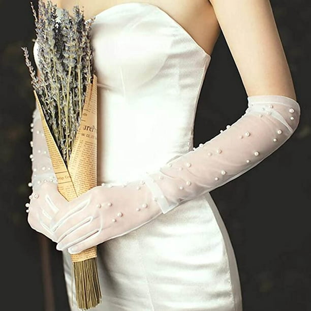 Guantes blancos de novia para boda, té transparente, fiesta, guantes para  mujer Zefei Wu