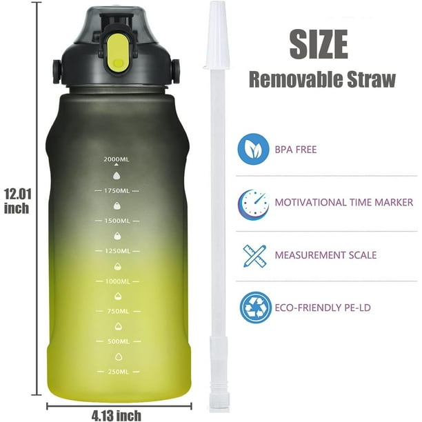 Botellas de agua con pajita Jarra de agua de gran capacidad de 74 oz con  tapa de boca ancha Botella de pajita motivacional a prueba de fugas para  senderismo al aire libre