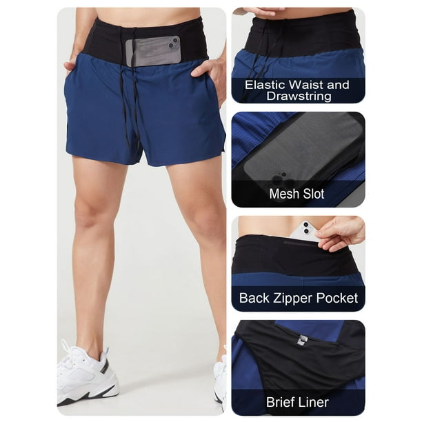 Shorts de dos capas para correr o ir al gimnasio, con bolsillos, para  hombre, ropa inferior con cordón, deportivos, secado rápido, ligeramente  elástic