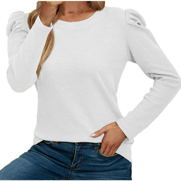 Camisa de manga larga de algodón para mujer, camiseta de manga larga con  estampado casual, camiseta corta para mujer