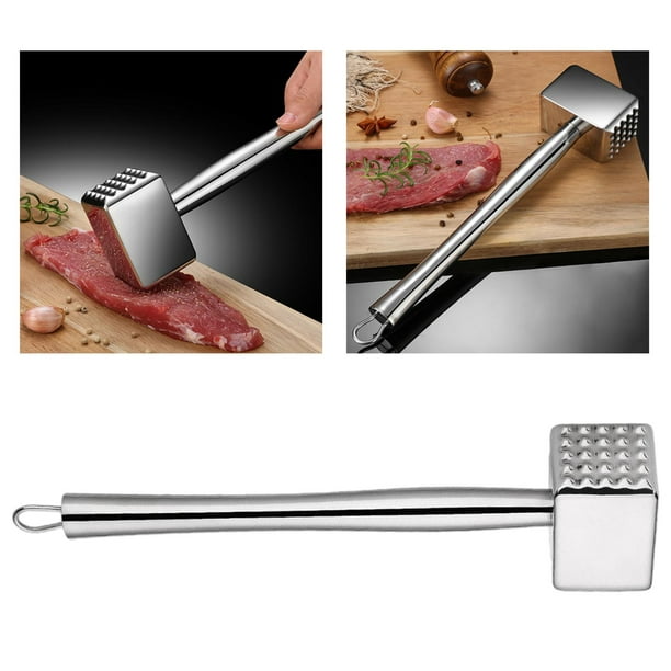 2 martillos ablandadores de carne de acero inoxidable (11 pulgadas), mazo  de alimentos resistente, martillo de cocina de doble cara, para ablandar