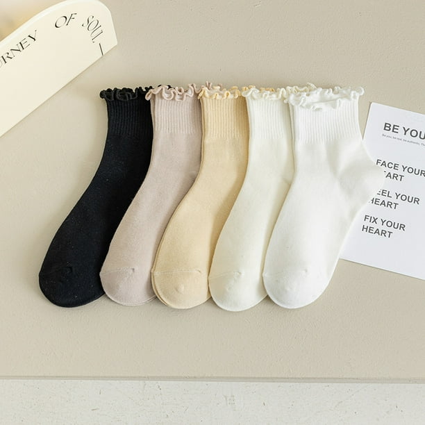 Calcetines finos de algodón para mujer, calcetines de algodón suave para  mujer, calcetines por encima del tobillo, 5 pares (negro, caqui, amarillo