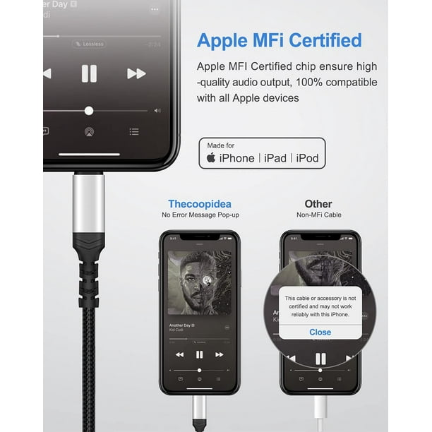 Cable de Audio Auxiliar para Coche para iPhone, Adaptador de Cable  Lightning Macho estéreo de 1 m a Conector Jack de 3,5 mm para Radio/Altavoz  de Coche iPhone 12/14/14 Plus/13/11/X/XS/XS/XR/8P brillar Electrónica