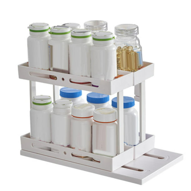 mDesign - Estante de especias de plástico ajustable y expandible,  organizador de cajón para gabinetes de cocina, 3 niveles inclinados para  ajo, sal