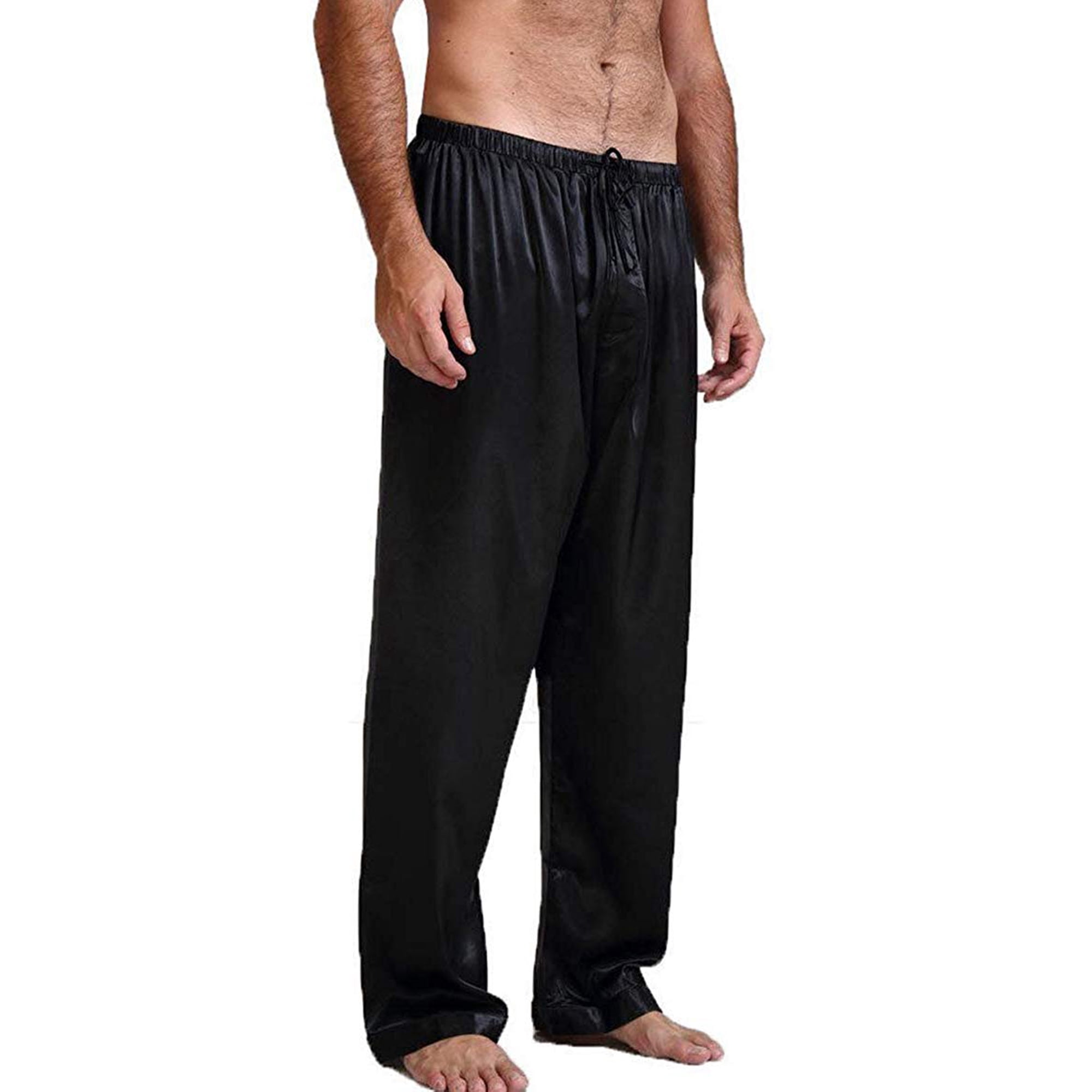  Pantalones de dormir largos para hombre con bolsillos,  pantalones de pijama suaves con cordón de ajuste S-3XL (2 unidades), color  negro 02, M : Ropa, Zapatos y Joyería