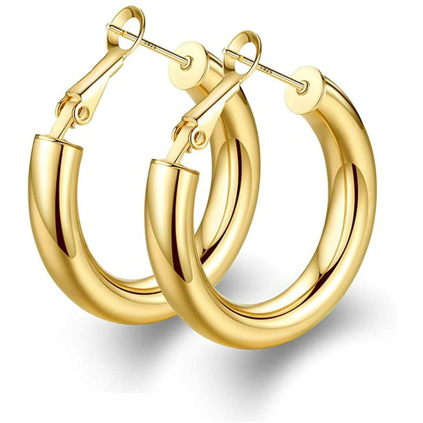 Aretes de aro gruesos Howllow Aros de oro chapados en oro de 14 quilates  para mujer Ormromra WMPH-896-3