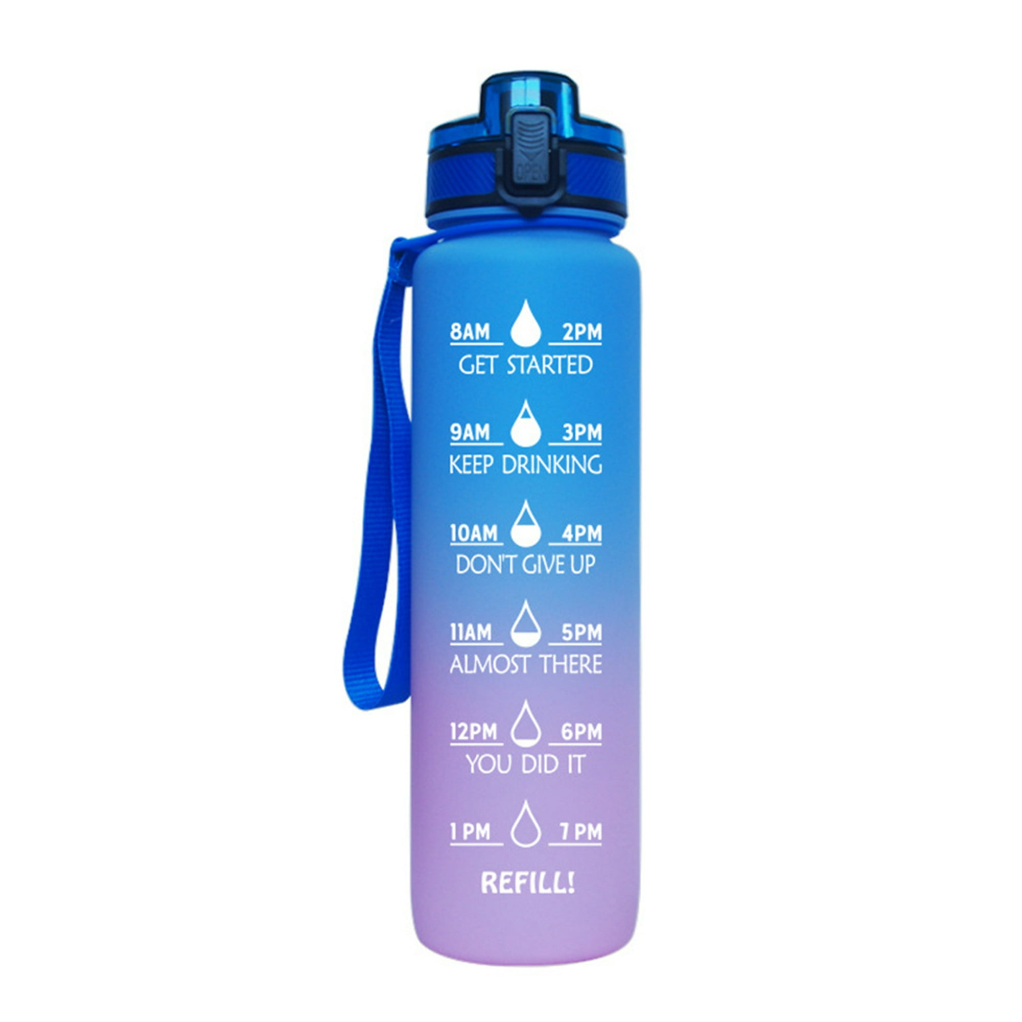 Botella de agua deportiva motivacional de 1l botella de agua con tapa abatible a prueba de fugas
