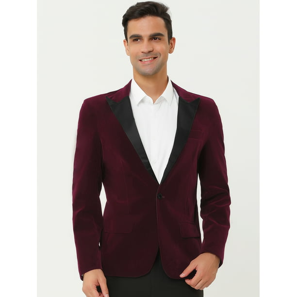 Blazer de terciopelo para hombre Slim Fit One Button Party Prom Suit Jacket Coat rojo M Unique Bargains Blazer | Walmart en línea