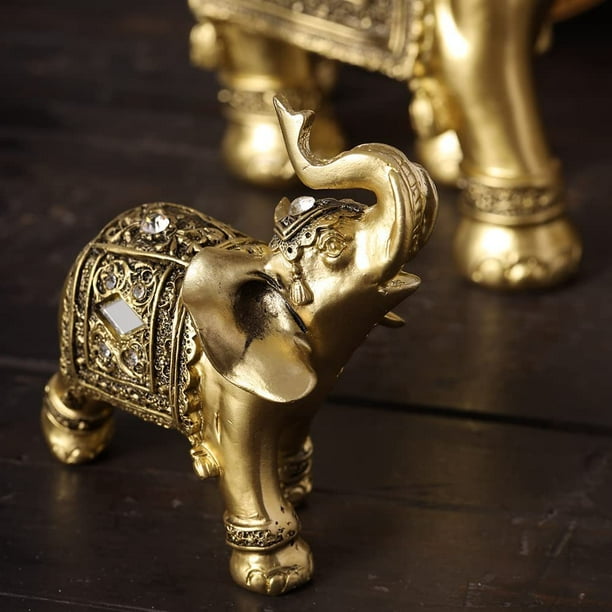 Par de estatuas de elefantes para decoración del hogar, decoraciones de  animales, figuras de la suerte coleccionables doradas con tronco arriba  Vhermosa Figuras Decorativas y Floreros