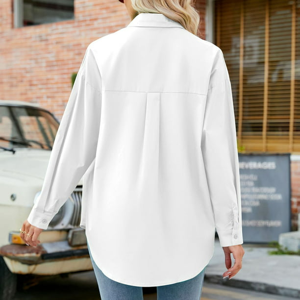 Cárdigan Camisas casuales de mujer Camisas de verano de color sólido de  algodón Camisa femenina (Blanco M) Cgtredaw Blanco T M para Mujer