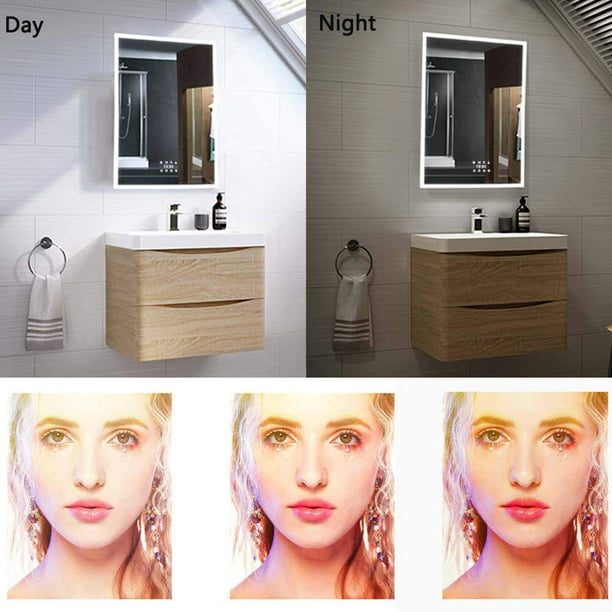Espejo de baño LED de 24 x 32 pulgadas, espejo LED de 24 x 32 pulgadas para  baño, espejo de baño de 32 x 24 pulgadas con luces, antiniebla, regulable