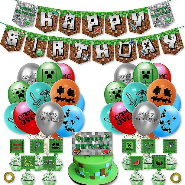 Minecraft Cumpleaños Decoración Feliz Cumpleaños Banner Juego de  Suministros de Fiesta kaili Sencillez
