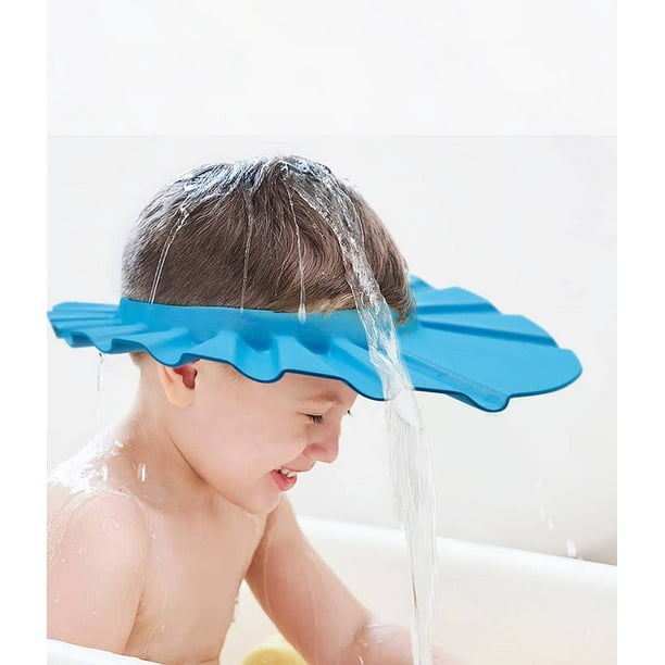 Gorro de ducha con champú para bebé, protector de baño, visera ajustable,  protección para enjuague de cabello, para niños pequeños y niños (azul)