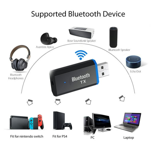 Transmisor Bluetooth para TV, transmisor inalámbrico Bluetooth 5.0  Adaptador de audio Adaptador inalámbrico de 3,5 mm para auriculares PC TV  Laptop y más Xemadio CJWUS-176