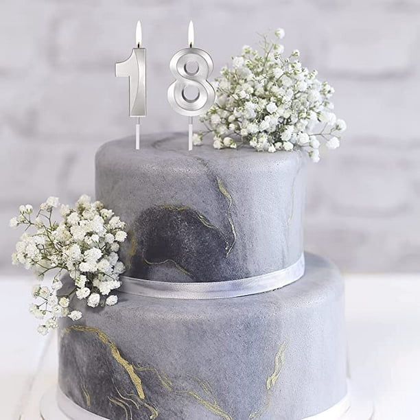 Velas de cumpleaños plateadas de 18 años, cantidad 1 velas y cantidad 8  velas, vela de pastel 3D, decoración de sombrero, regalo de ceremonia