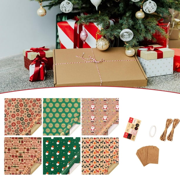 Suministros de papel de regalo navideño, hojas de papel clásicas