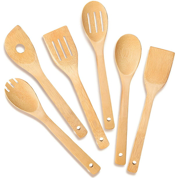 Juego de 4 utensilios de cocina de madera de acacia natural, cucharas de  madera para cocinar, agitar, mezclar, servir, spurtles herramientas de  cocina