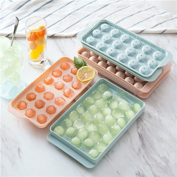 Bandeja redonda para cubitos de hielo con tapa y contenedor, molde para  hacer bolas de hielo para congelador con contenedor, mini bandeja para  cubitos