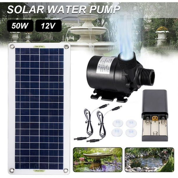 Kit de bomba de agua solar, panel de 50 W, 800 L/h 12 V, bajo ruido, DC Eco  silicona de plástico, bomba solar para estanque para jardín utilizado en