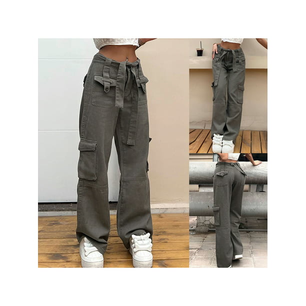 Txlixc, pantalones Cargo holgados para mujer, Y2K, cintura alta, pierna  ancha, pantalones informales sueltos, pantalones, ropa de calle Txlixc Moda