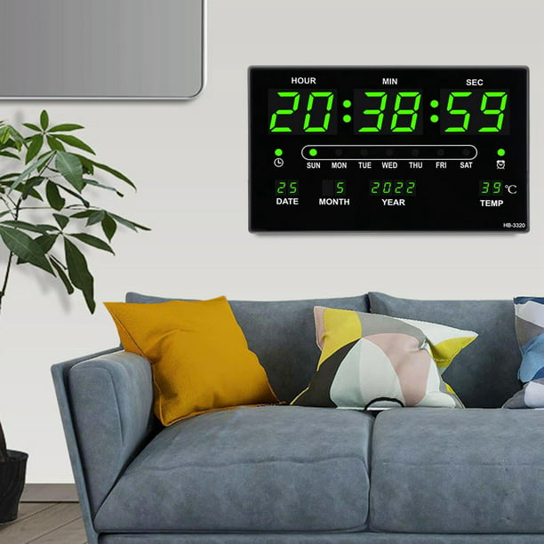 Reloj de pared grande tamaño, con de fecha y temperatura, calendario,  relojes de electrónicos silenciosos precisos Colco reloj digital grande
