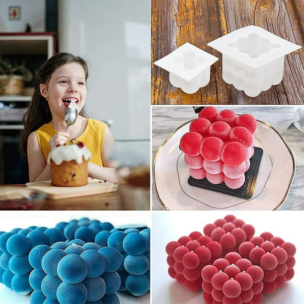 Juego de 6 moldes de vela de silicona para hacer velas, molde de vela de  burbujas de bola de hilo, molde de silicona rosa 3D, molde de pastel para