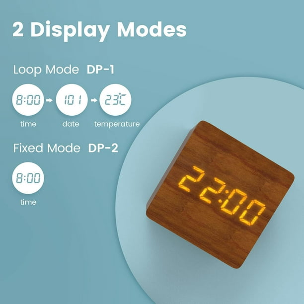 Reloj despertador digital de madera marrón oscuro, reloj despertador LED  matutino con fecha, pantalla de temperatura, 3 alarmas, 4 niveles de  brillo, reloj digital con batería o USB brillar Electrónica