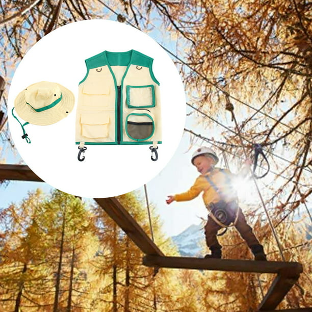 Vogacara Chaleco de explorador para niños, sombrero para acampar al aire  libre, senderismo, trajes de aventura, traje de Cosplay con Juegos de  césped Verde