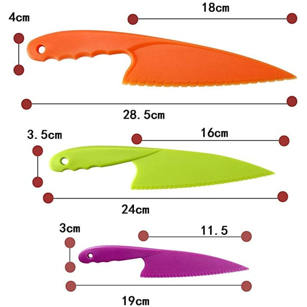  Cuchillo de cocina de plástico, 3 tamaños diferentes de cuchillo  de cocina de plástico, juego de cuchillos para niños para cortar frutas,  verduras, pan, ensaladas, pasteles (3 piezas) : Hogar y Cocina