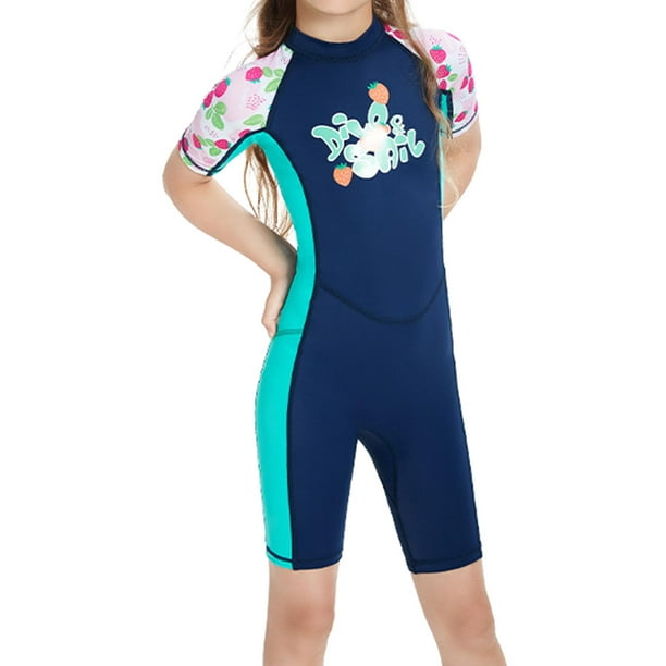 Traje de neopreno corto para niñas, manga corta de 0.098 pulgadas, traje de  baño térmico de neopreno de una pieza, para buceo, natación, surf, rosa
