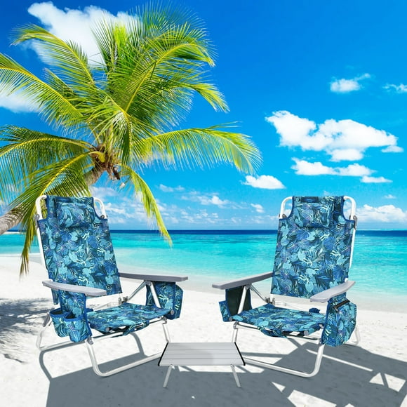 costway juego de sillas de playa sillas de camping portátiles con 5 posiciones ajustables juego de mesa y silla de playa plegable de 3 piezas adecuado para exterior no requiere ensamblaje