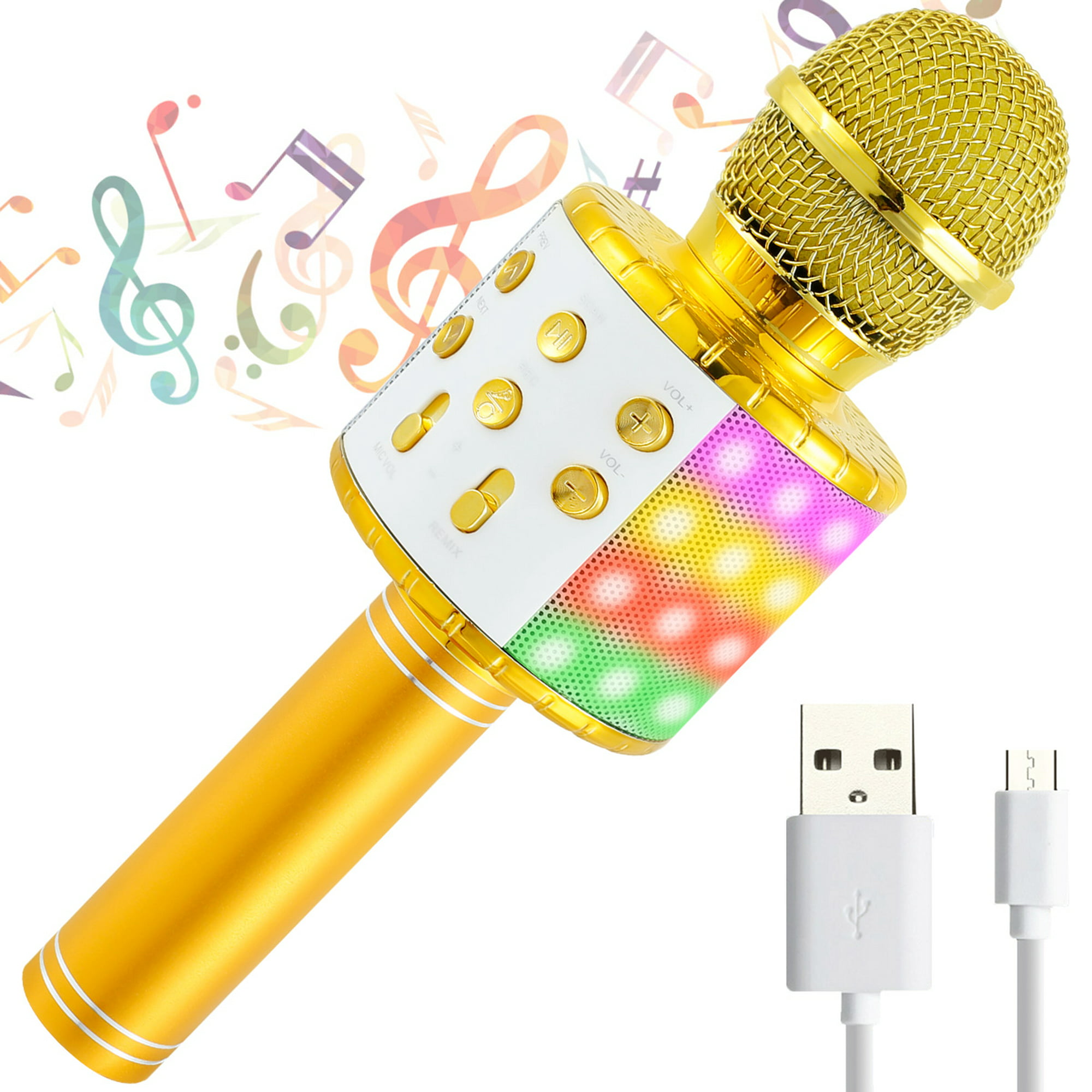 Micrófono de karaoke inalámbrico para niños, 5 en 1, Bluetooth, con luces  LED, parlante y grabadora portátil, para fiestas en casa y cumpleaños  (color