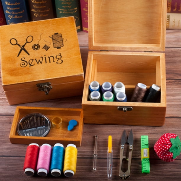 SEWACC Caja de almacenamiento de costura, suministros de costura portátil,  kit de costura pequeño, herramienta multiusos, kit completo de costura